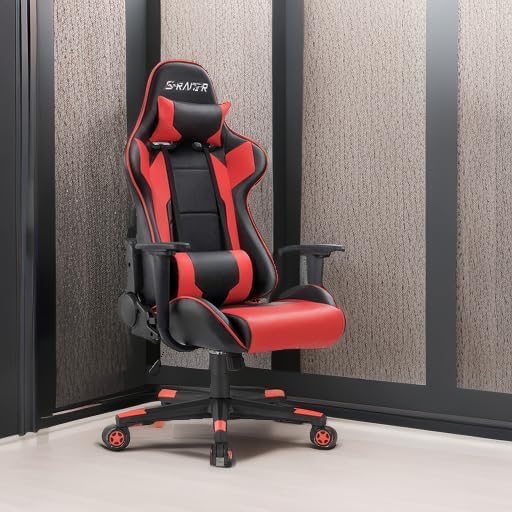 Homall Gaming Chair, Office Chair High Back Computer Chair Leather Desk Chair Racing Executive Ergonomic Adjustable Swivel Task Chair with Headrest and Lumbar Support (Red) - Image 6