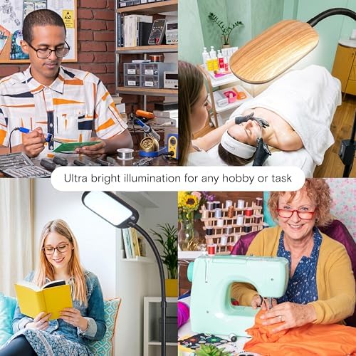 Brightech Litespan Slim LED Floor Lamp - Modern Reading Light Over Chair for Living Rooms & Offices, Tall With Adjustable Gooseneck, Crafts Work Light, Dimmable Standing for Bedroom - Wood - Image 7