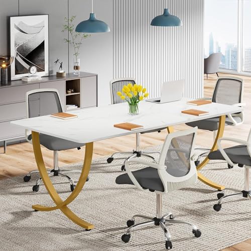 Tribesigns Executive Desk, 63” W x 31.5” D Large Office Desk, Modern Computer Desk Conference Table Meeting Room Table, Business Furniture for Home Office, White and Gold - Image 4