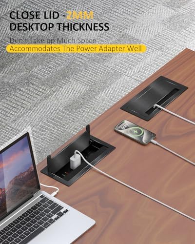 Kungfuking Conference Table Power Hub, Outlet Multimedia Connectivity Box with 1 HDMI + 1 RJ45 + 20W USB C + 2 USB A + 2 AC Outlets, Heavy Duty Metal Table Top Box for Countertop Office UL Listed - Image 6