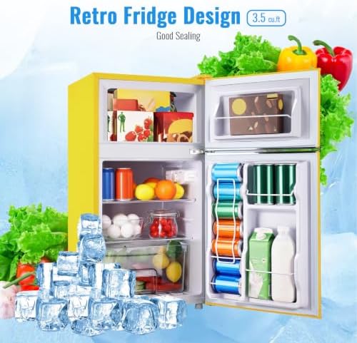 WANAI 3.5 Cu.Ft Retro Mini Fridge with Handle Compact Refrigerator Yellow - Image 2