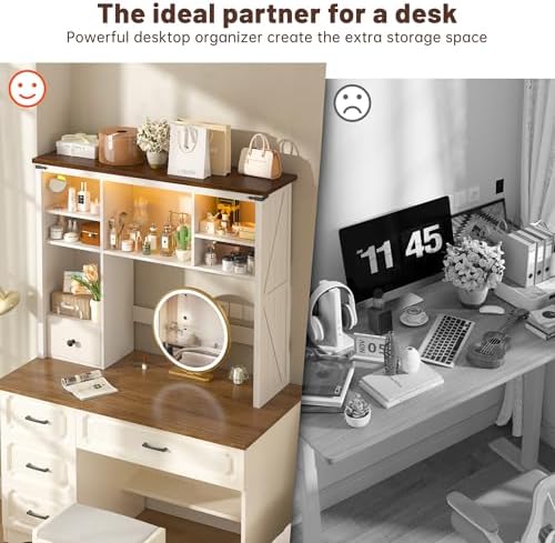 EnHomee Desktop Bookshelf, Computer Up to 27”, Adjustable Storage Shelf - Image 3