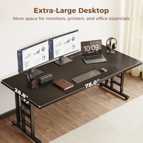 OffiGo 78 Inch Executive Computer Desk with Outlets, Black - Image 4