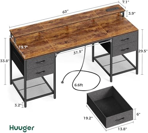 Huuger 63 inch Computer Desk with Power Outlets & 4 Drawers - Image 2