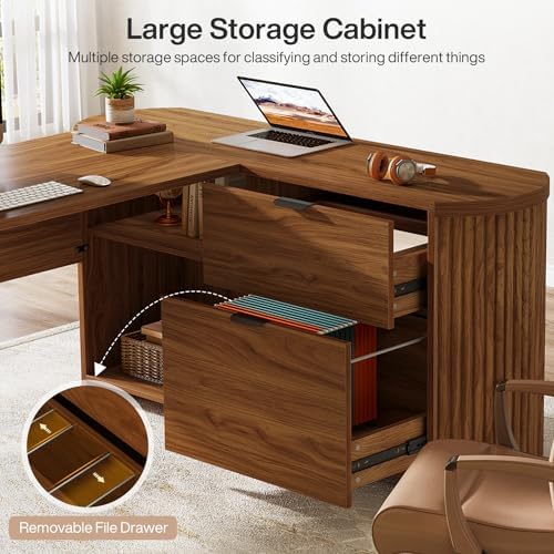 Tribesigns 79" L-Shaped Executive Desk with File Drawers, Brown - Image 5