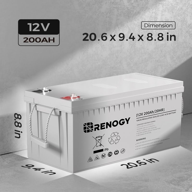 Renogy 12 Volt 200Ah Deep Cycle AGM Battery, Lead Acid Solar Battery - Image 2