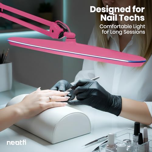 Neatfi XL 2,200 Lumens 24W LED Desk Lamp – 23” Wide Shade | Dimmable Eye-Caring Task Light | Adjustable Arm | Home Office, Study, Crafts & Nail Tech (Pink, Non-CCT with Clamp) - Image 2