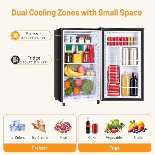 NEWBULIG Mini Fridge with Freezer 3.2 Cu.Ft Small Refrigerator for Office, Dorm, Small Fridge with Adjustable Thermostat, Energy Saving, Singel Door, Sliver - Image 4