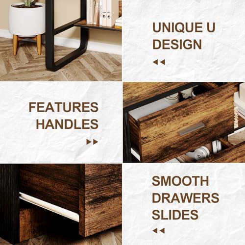 MaverickFurni 47 Inch Computer Desk with 3 Drawers and Shelves, Brown - Image 6