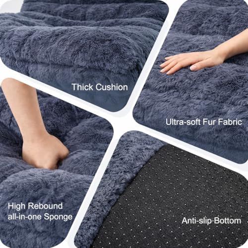 Memory Foam Bean Bag Chairs with Filler Faux (Dark Grey) - Image 6