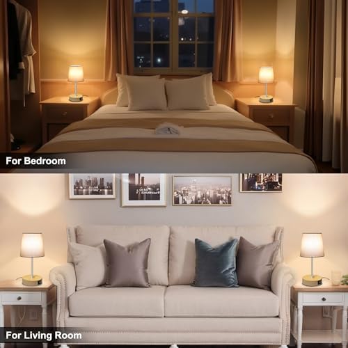 Ascher Small Bedside Table lamp Set of 2, RGB Color Changing Lamps, 3 Color Temperatures, Stepless Dimmable, Nightstand Lamp with USB C+A Ports for Bedroom Living Room, (Grey Shade, Wood Grain Base) - Image 7