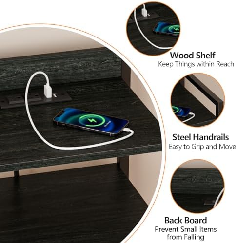 Furnulem Night Stand with Charging Station,LED,Tall Bedside Table for Dorm - Image 6