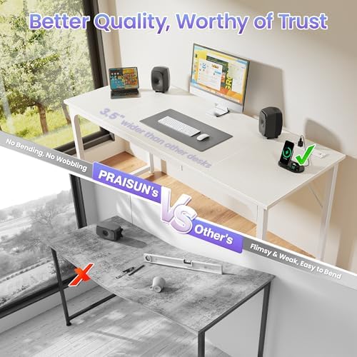 PRAISUN 63 X 24 Inch Computer Desk, Power Outlets, USB-C, White - Image 5