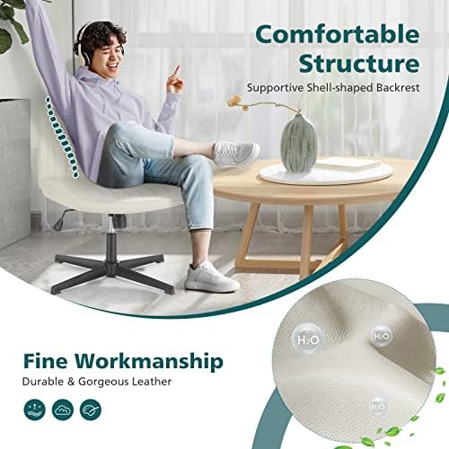 OLIXIS Cross Legged Armless Wide Adjustable Swivel Padded Leather Home Office Desk Chair No Wheels - Image 5