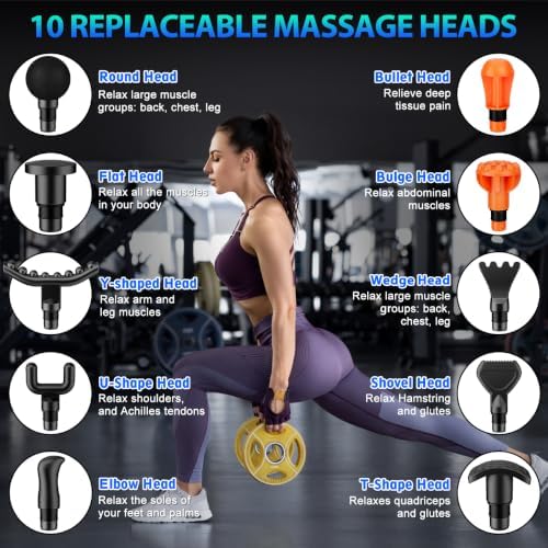 TOLOCO Massage Gun, Deep Tissue Back Massage for Athletes for Pain Relief, Percussion Massager with 10 Massages Heads & Silent Brushless Motor, Relaxation Gifts for Men Women, Black - Image 5