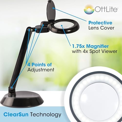 OttLite Space-Saving LED Magnifier Desk Lamp, Optical Grade, Black - Image 2