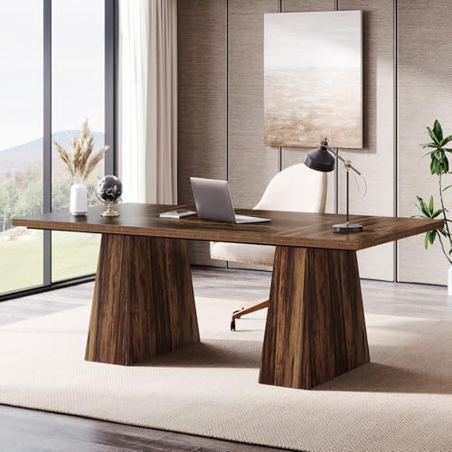 Tribesigns 63-Inch Executive Desk, Large Office Computer Desk with Double Pedestal, Modern Simple Workstations Writing Table Conference Table Business Furniture for Home Office, Rustic Brown by Tribesigns