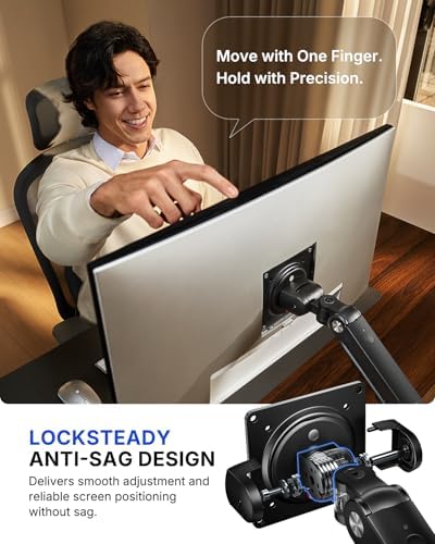 HUANUO FlowLift™ Pro Monitor Arm for 13–32" Screens, MechaSpring Monitor Mount, Fully-Adjustable Monitor Stand with Tilt/Swivel/Rotation, Tool-Free VESA Mount, C-Clamp/Grommet Base, Max Load 19.8 lbs - Image 4