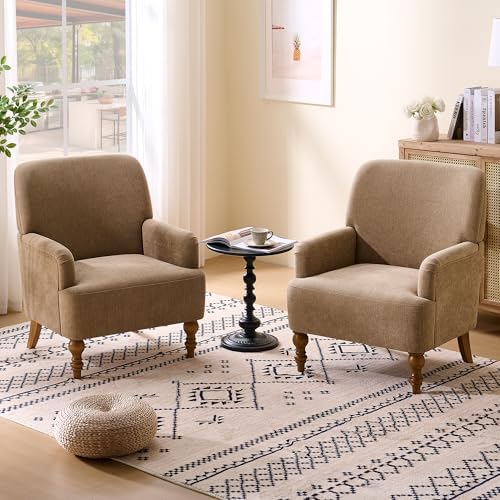 Modern Wingback Accent Chair, Upholstered Fabric Living Room Armchair with Wood Legs, Single Sofa Lounge Chair for Bedroom, Office & Reading Room (2, Brown) by Dolamy