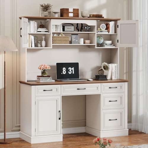 Vabches Executive Desk with 5 Drawers, White - Image 6