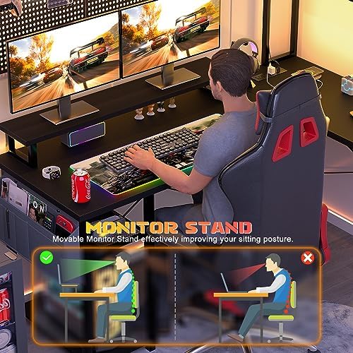 Aheaplus Small L Shaped Desk Gaming Desk with LED Lights & Power Outlets - Image 5