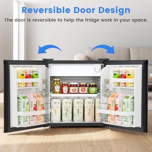 Electactic 1.6 Cu.ft Mini Fridge – Compact Reversible Door Refrigerator with Adjustable Thermostat, Ultra-Quiet Operation, Ideal for Office, Dorm, Bedroom, Apartment (Black) - Image 3
