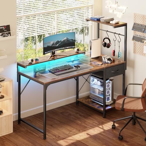 PRAISUN 47.2 Inch Gaming Desk with LED Lights & Power Outlets - Image 2