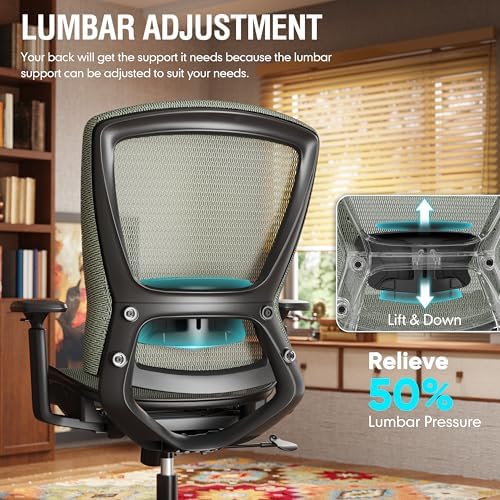 ELABEST Ergonomic Mesh Office Chair,Comfy Computer Desk Chair- BIFMA 5.1 Certified Commercial Swivel Task Chair for Home Office-Adjustable Lumbar Support & Armrests,Tilt Function,Wide Seat(Dusty Sage) - Image 7