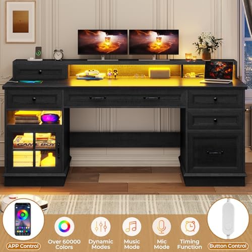 BTHFST 59.1" Executive Desk with File Drawer, Charging Station, Black - Image 5