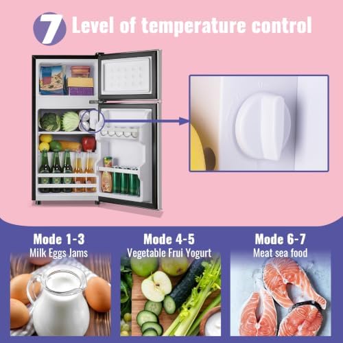 DEMULLER 2.4 Cu.Ft Small Refrigerator with Freezer Dorm Mini Fridge Removable Plastic Shelves Ideal for Home, Office,Dormitory Silver - Image 3
