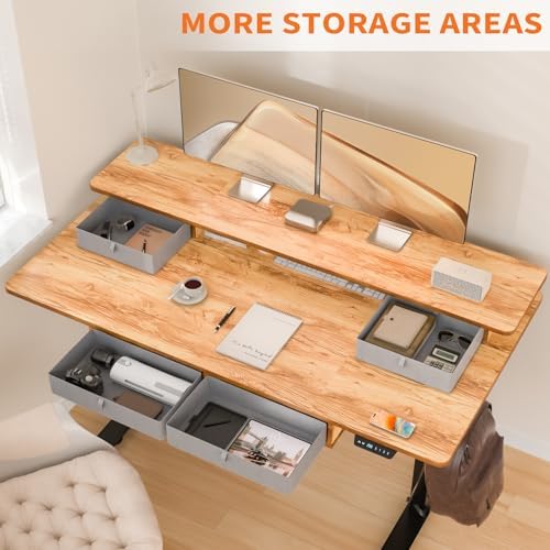 63 x 30 Inch Electric Standing Desk with 4 Drawers, Light Rustic - Image 5