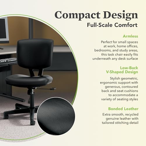 HON Volt Ergonomic Office Chair, Armless, Office Desk Computer Chair, Black - Image 4