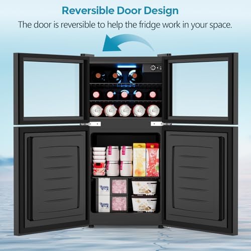 COWSAR 2.6 Cu.Ft Beverage Refrigerator & Mini Fridge with Freezer - Glass Door, Reversible Design, Adjustable Thermostat for Dorm, Office, Bedroom - Image 5