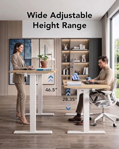 HUANUO 55x27 Inch Electric Standing Desk, Height Adjustable, Light Walnut - Image 4