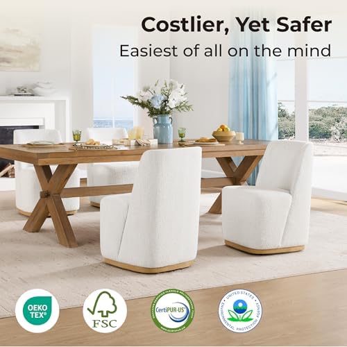 CHITA Upholstered Rolling Dining Chair on Casters Set of 4, Pearl - Image 3