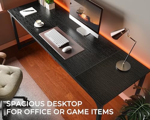 Huuger Computer Desk, 80 Inch Office Desk, Gaming Desk with Storage, Writing Desk Work Desk for Home Office, Study, Long Simple Desk, Large Legroom, Metal Frame, Black - Image 5
