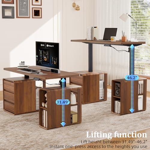 55" Wood Electric Standing Desk with Drawers and Storage Shelves - Image 4
