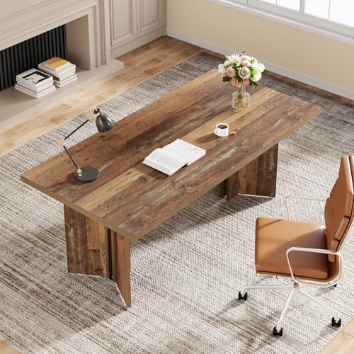 Tribesigns 63-inch Executive Desk, Vintage Home Office Computer Desk with Large Tabletop, Farmhouse Wood Writing Conference Table Workstation for Office, Study, Distressed Brown - Image 5