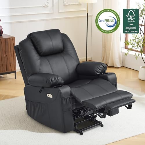 MCombo Power Lift Recliner Chair for Elderly, Lift Chair with Heat and Massage, FSC Certified, USB Ports, Cup Holders, Faux Leather 7040 (Black, Medium) - Image 5
