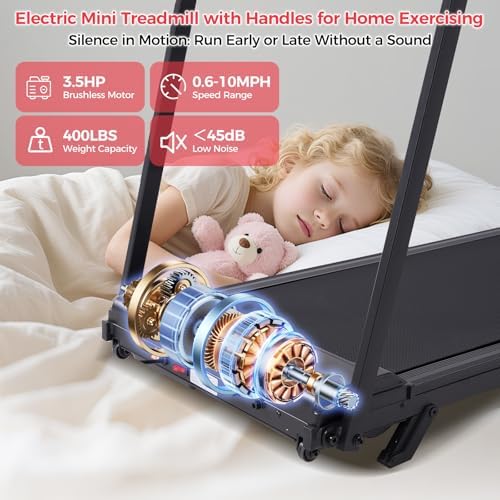 KASSADIN Portable Treadmills for Home Small, Walking Pad with Handle Bar, 3.5HP Electric Mini Treadmills for Home Exercising, Walking Pad Treadmill with Handles and Incline, 0.6-10MPH, 400LBS - Image 6