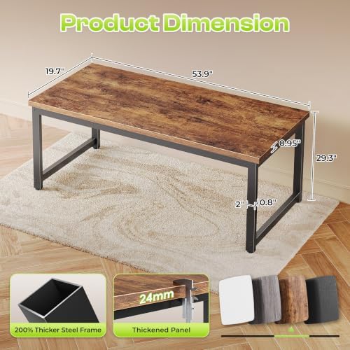 PRAISUN 54 x 19.7 Inch Computer Desk, 0.95'' Thicker, Heavy Duty, Rustic Brown - Image 3