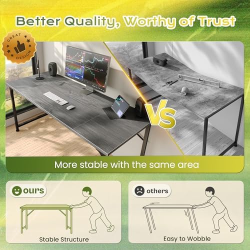 PRAISUN 55 Inch Computer Desk, Office Desk, Spacious Desktop, Grey - Image 4