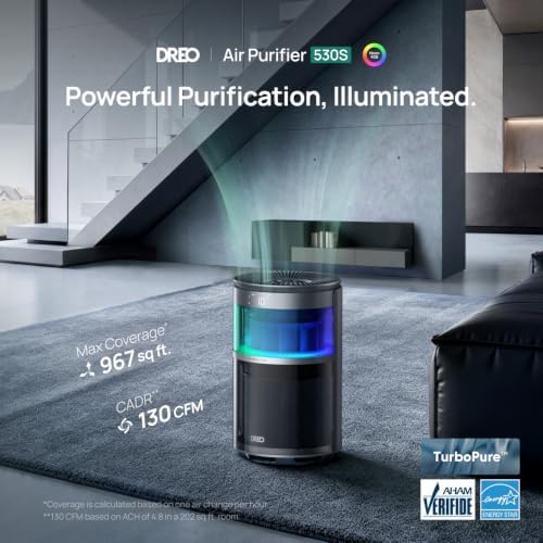 DREO Smart Air Purifier With RGBIC Light,Home Air Cleaner with Wi-Fi/Voice/Alexa, 4 Speeds & Auto/Turbo/HEPA Sleep Modes for Smoke, Dust, Pollen, Odor, PM2.5 Quality Monitor, DREO 530S, DR-HAP010S - Image 2