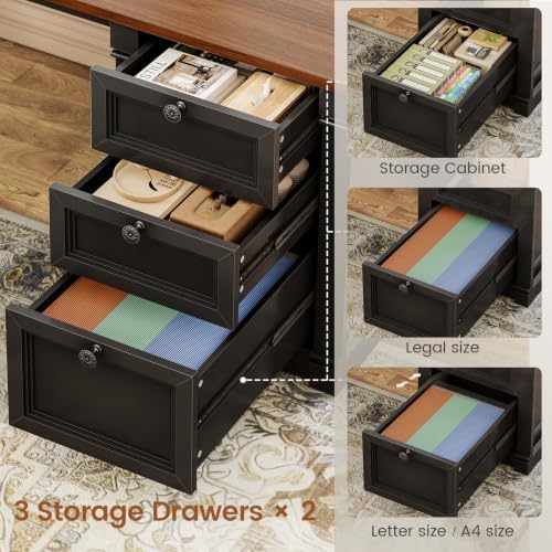 SEDETA 110.2" 2 Person Desk with 6 Drawers & Storage Shelves, Power Strip - Image 5