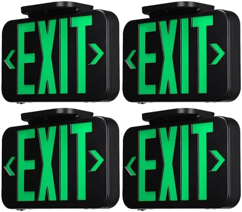 TORCHSTAR 4-Pack Green Letter LED Exit Sign with Battery Backup, Black by TORCHSTAR