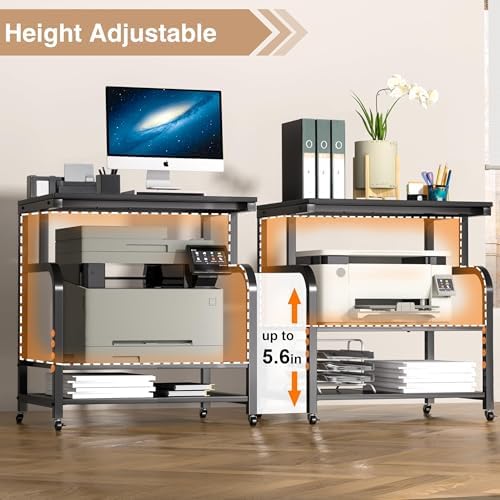 niffgaff Mobile Printer Stand with Large Desktop - 3 Tier Shelf, 24.4 Inch Height, Wooden Organizer for Home&Office, Black - Image 4