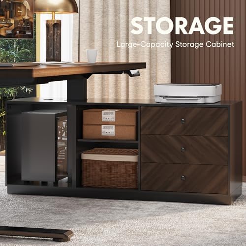 FLEXISPOT 60" Executive Standing Desk with File Cabinet, Black Walnut - Image 3