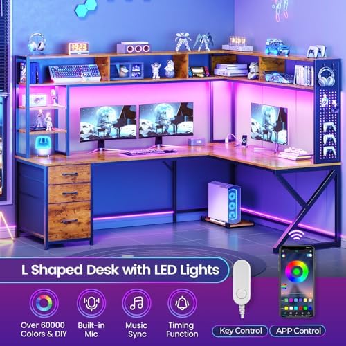 SEDETA L Shaped Computer Desk with Hutch, 3 Drawers, Shelves - Image 4