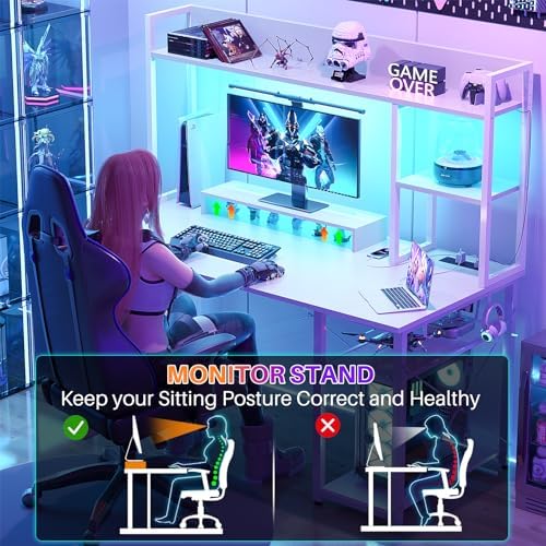 Cyclysio 47'' Gaming Desk with Hutch and Reversible Storage Shelves, White - Image 4