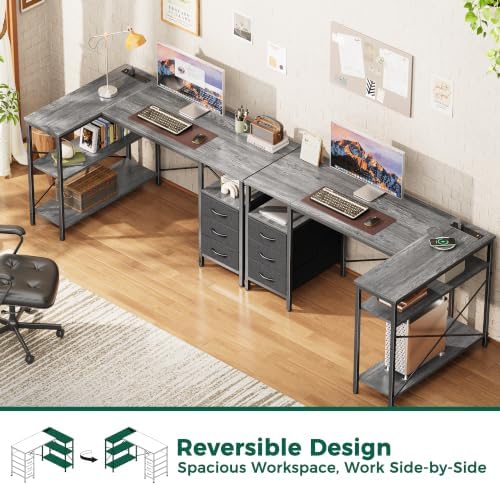 Huuger L Shaped Office Desk with Power Outlets & 3 Drawers - Image 4